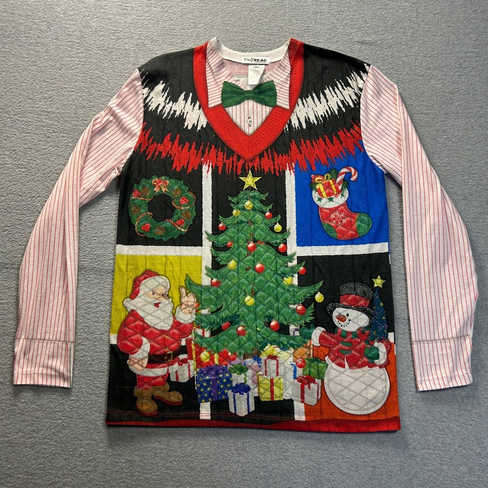 Faux Real Christmas Sweater Shirt Womens Small Santa Snowman Ugly Sweater Tee